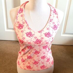 Feminine Pink Floral Print Halter Top